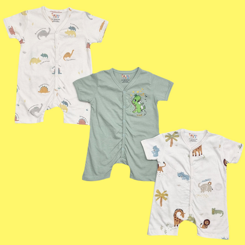 TBS_BRL - Pack of 3 - Short Leg Rompers - Jungle Fun