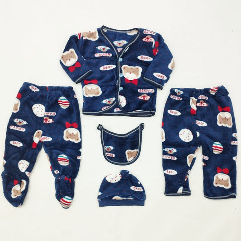 5 Pieces Baby Suit For Winter Dark Blue Bear