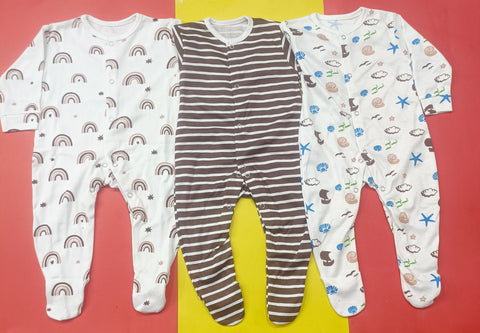 Pack Of 3 Full Body Romper Brown
