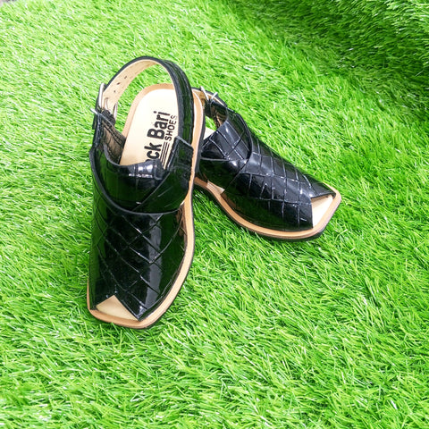 Peshawari Chappal - Black Crocodile - 02