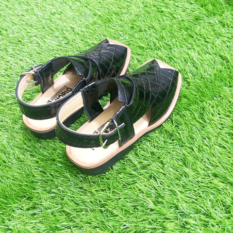 Peshawari Chappal - Black Crocodile - 02