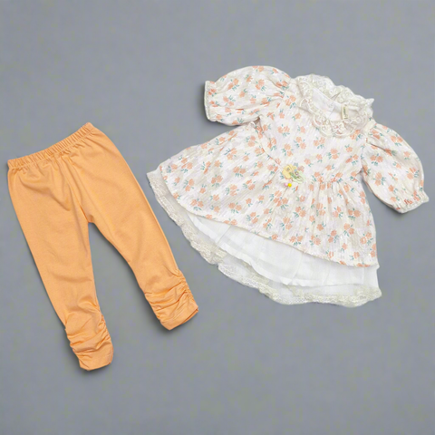 Net Frock - Flowers - Peach