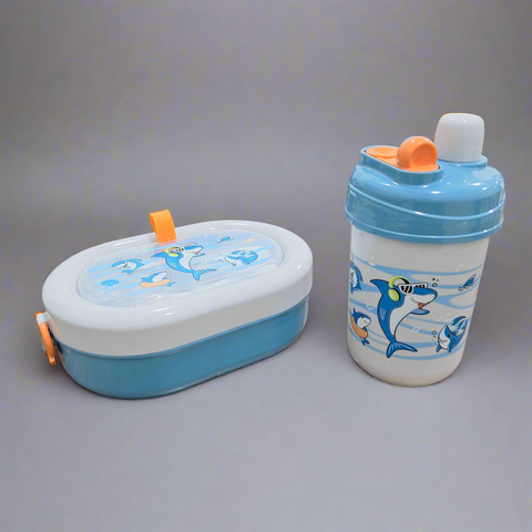 2 Pieces - Lunch Box & Water Bottle - Gift Set - Fish - Blue