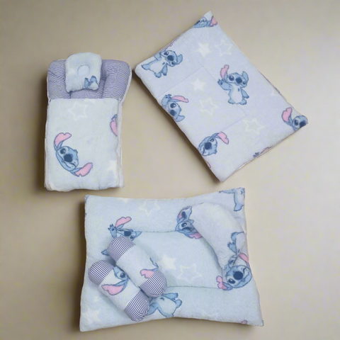 7 Pieces Baby Bedding Set Velvet  Sky blue printed