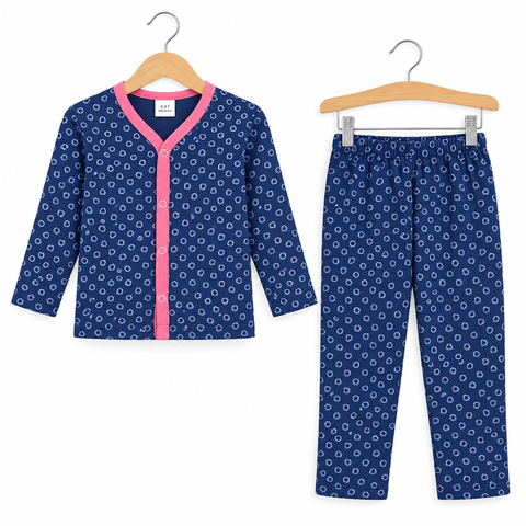 Winter Night Suit Blue Pink Hearts