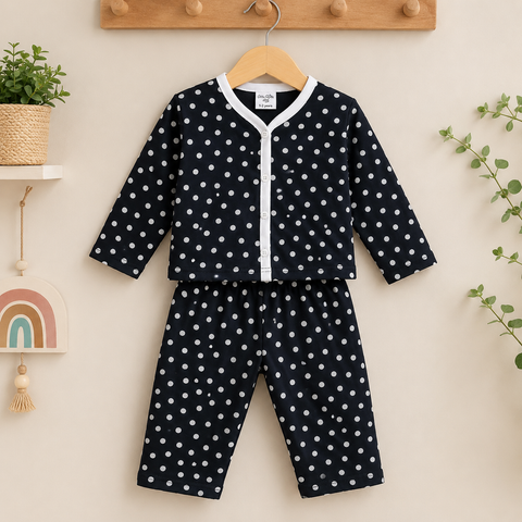 Winter Night Suit Black White Polka