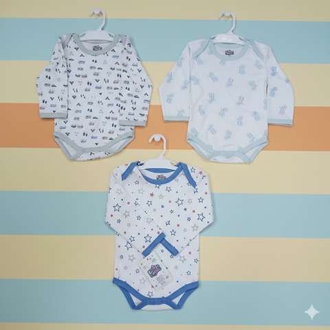 Pack Of 3 Body Suit - stars blue cycle car