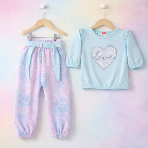 O Baby - 3 Pieces - Suit Set - Blue - Glowing Heart