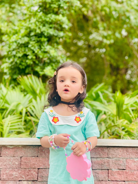 Baby dress for summer green multi flowers