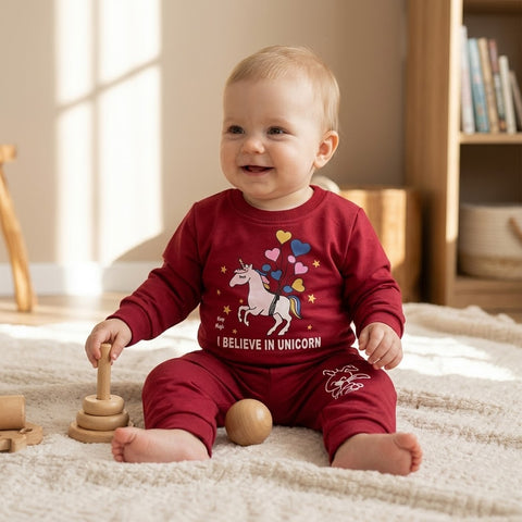 Warm Baby Track Suit Unicorn Red