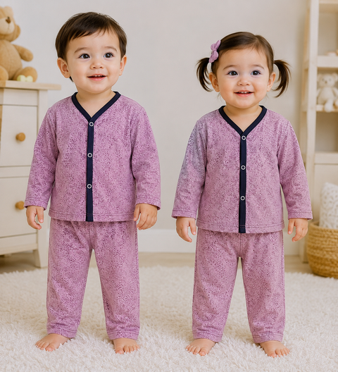 Winter Night Suit mauve pink printed