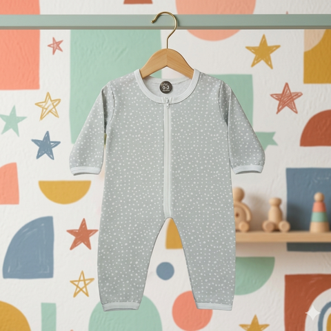 Baby Romper jersey grey white polka