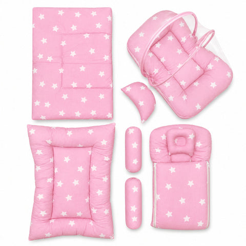 8 Pieces Baby Bedding pink star