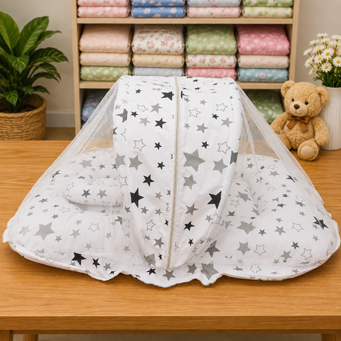 Mosquito Bed Net - White Black Stars