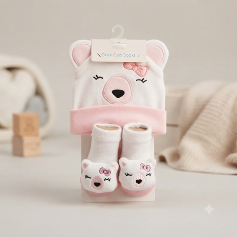 Cap Set grey white pink Bear