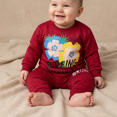 Warm Baby track Suit Black surfing paradise Red