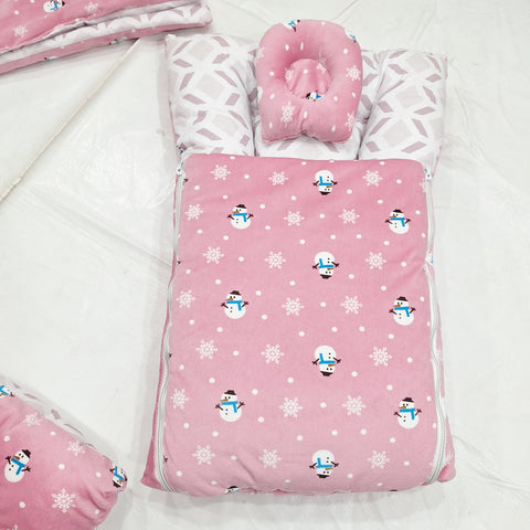 7 Pieces Baby Bedding Set Velvet pink snowman VOL-1-8