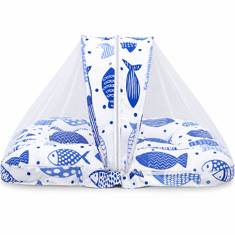 Mosquito Bed Net - White Blue Fish