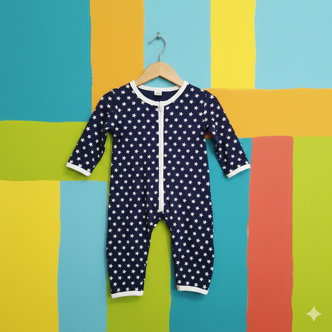 Baby Romper Interlock zipper Blue White Stars