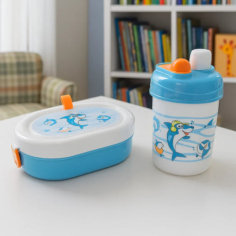 2 Pieces - Lunch Box & Water Bottle - Gift Set - Fish - Blue