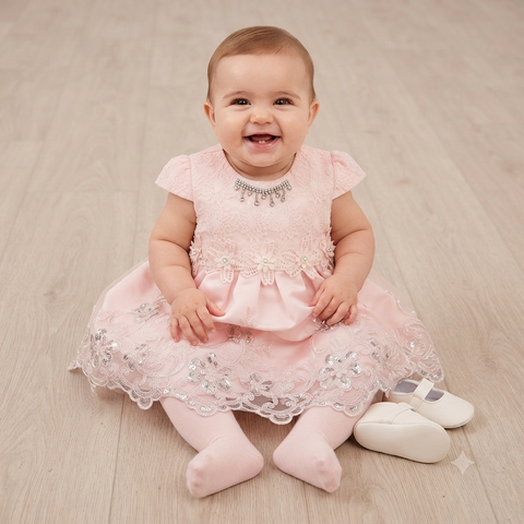 Imported Fancy Princess Frocks pink Flowers