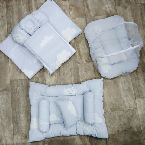 8 Pieces Baby Bedding set sky blue clouds Vol-29-8