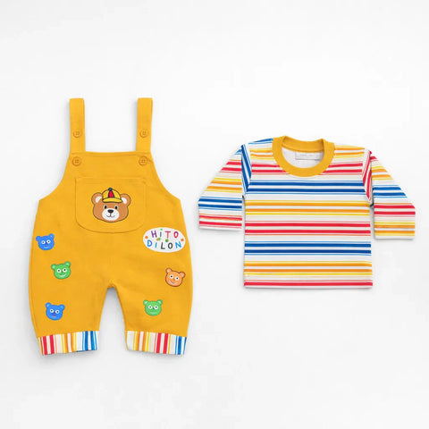 LS - 2 Pieces - Short Leg Dungaree Set - Yellow - Bear Hut