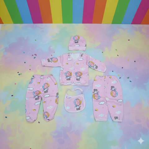 5 Pieces Baby Suit For Winter Pink baloon