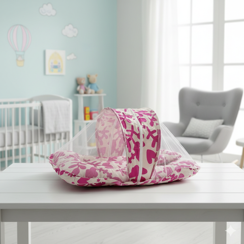 Mosquito Net pink leaf hearts