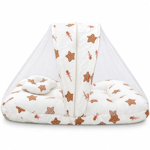 Mosquito Bed Net - White - Brown Stars - 26