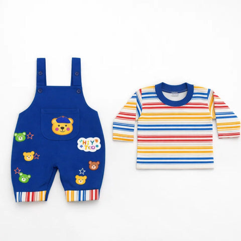 LS - 2 Pieces - Short Leg Dungaree Set - Blue - Bear Hut