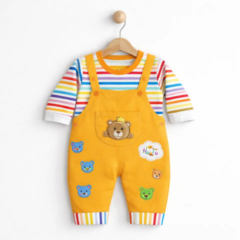 LS - 2 Pieces - Short Leg Dungaree Set - Yellow - Bear Hut
