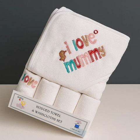 Baby Bath Towel With 4 Face Towels White