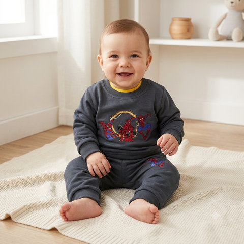 Warm Baby Track Suit Spiderman (3 to 12 months) Black grey