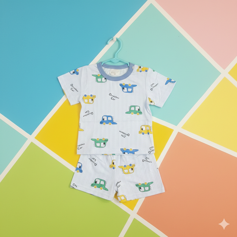 Imported Baba Shirt Shorts Blue Dinosaur Car