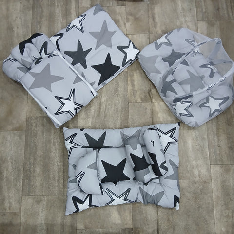 8 Pieces Baby Bedding set Grey stars