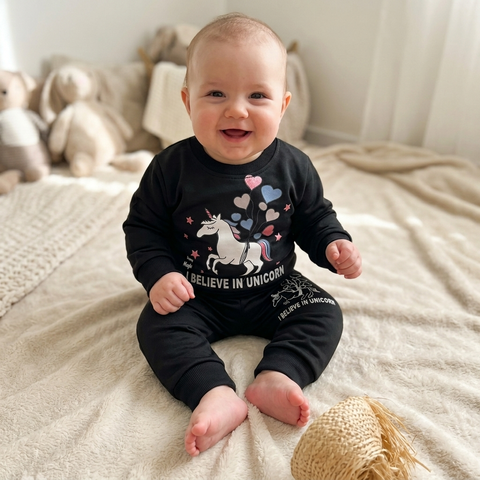 Warm Baby Track Suit Unicorn Black