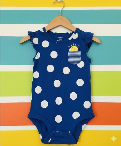 Imported Baby Body Suit Blue White Circles