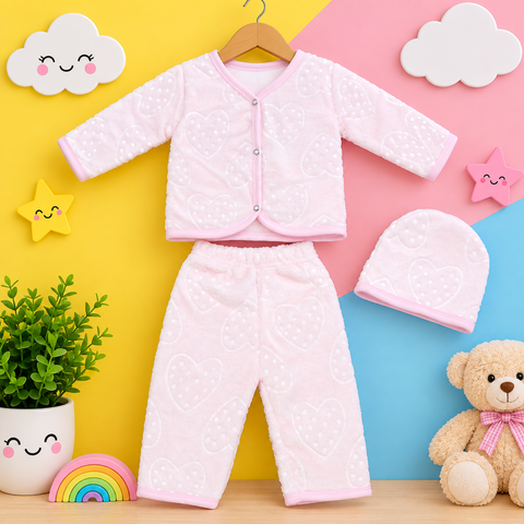 3 pieces Baby suit For winter Pink Hearts