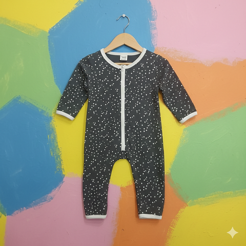 Baby Romper jersey grey white polka