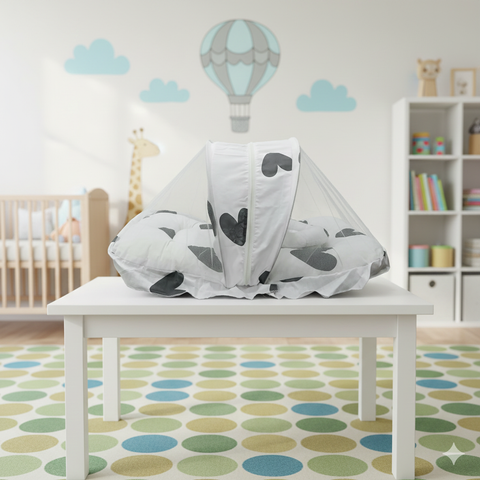 Mosquito Net White Black Hearts