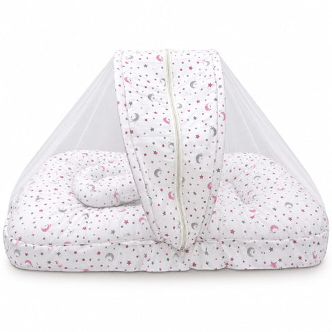 Mosquito Bed Net - White Pink Stars