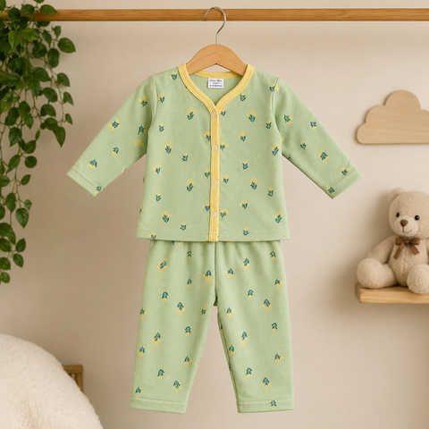 Winter Night Suit Green Yellow Flower