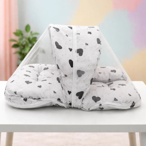 Mosquito Bed Net - White - Grey & Black Hearts - 26