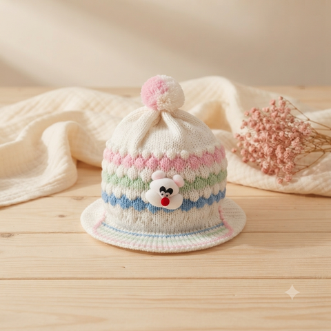 Pcap Woolen White Multi Colors