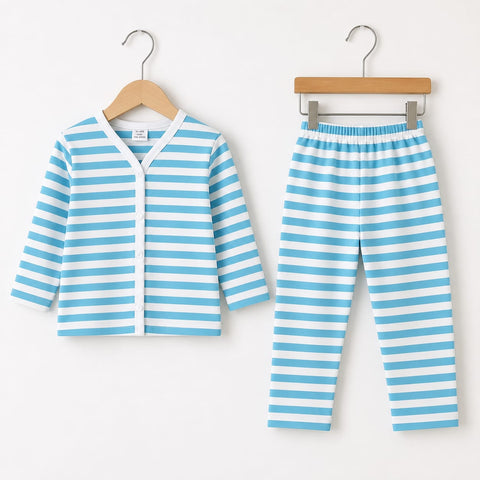 Winter Night Suit Sky Blue White Stripes