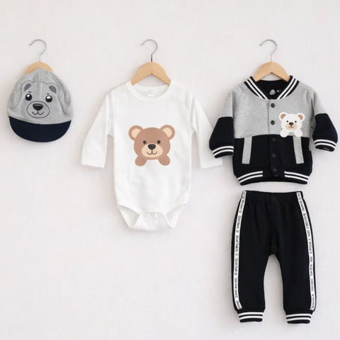 MW - 4 Pieces - Suit Set - Black - Small Bear