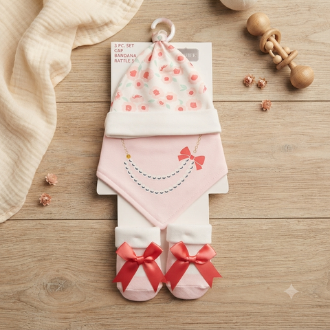 Imported  cap set Set Light pink knot