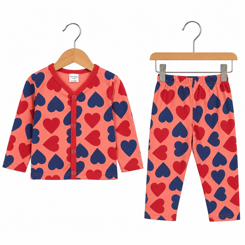Winter Night Suit Orange Red Blue Hearts