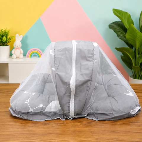 Mosquito Bed Net - Grey small White Stars